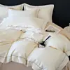 2026 Novo Modelo Algodão de Fibra Longa Algodão Puro Conjunto de Quatro Peças Bicolor Bordado Roupa de Cama de Luxo Leve - Elementos Originais