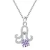 Collar Transfronterizo Europeo y Americano de Plata de Ley S925 Flor de Lirio del Amazonas Doce Piedras de Nacimiento Colgante Elegante Versátil Cadena para la Clavícula