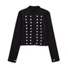 Ropa de mujer de comercio exterior europeo y americano ZA transfronteriza, popular en AliExpress, chaqueta vaquera de otoño vintage con cuello alto y doble fila de hebillas metálicas