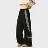 Pantalones Deportivos Rayados Estilo Americano para Hombre, Primavera High-Street Holgados de Caída Recta Pierna Ancha Largos, Pantalones Casuales para Hombre