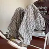 Calças masculinas de verão xadrez com efeito de caimento, calças de veludo cotelê retas largas e soltas, marca da moda, calças casuais leves para adolescentes