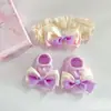 Conjunto de Meias e Faixa de Cabelo Infantil Estilo Coreano Faixa de Cabeça com Laço Europeia e Americana Caixa de Presente Lua Cheia para Bebê Recém-Nascido