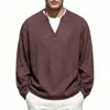 Camiseta Pulôver Casual Masculina de Manga Longa com Gola Redonda Texturizada, Estilo Europeu e Americano, Caimento Solto, Falso Duas Peças, 2026