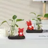 Yilu Youyou Ciervo de Cerámica Florero Hidropónico Vidrio Transparente Planta Verde Maceta Pequeña Adorno Decorativo para Escritorio de Oficina