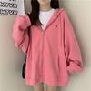 Suéter con capucha y forro polar para mujer, chaqueta de longitud media, estilo coreano, holgado, combinable, para primavera y otoño de 2022