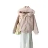 Abrigo versátil de invierno holgado, estilo coreano, dulce con lazos, cuello grande de pelo, chaqueta gruesa de algodón con capucha para mujer