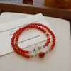 Pulseira de Ágata Vermelha Natural Pulseira de Contas Elástica Cristal Duplo Círculo Design Laço de Corrida Moda Joia de Mão para o Dia a Dia