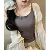 Top camisola sin costuras de seda helada para mujer, prenda interior con copas, espalda hermosa, sujetador integrado, anti-exposición, capa base, top para usar por fuera