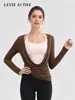 Conjunto de Dos Piezas para Mujer, Estilo Latte Girl con Cuello Halter, Ropa de Yoga, Alta Elasticidad, Secado Rápido, con Almohadillas en el Pecho, Cubierta de Manga Larga, para Fitness y Deportes, Efecto Adelgazante