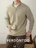 Textura de Luxo Sutil! Moletom Masculino de Outono e Inverno com Fechamento em Zíper e Gola Alta, Manga Longa, Feito com Mistura de Lã de Alta Qualidade e Seda de Amora, com Armazenamento Térmico e Aquecimento