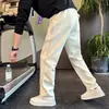 Calça de moletom listrada de alta qualidade e estilosa para outono e inverno para homens, nova calça reta solta com forro de fleece para outono e inverno para homens