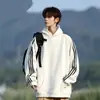 Sudadera con capucha de moda de 320 g, unisex, primavera y otoño, estilo High Street, pesada, tres rayas, holgada, talla grande, chaqueta para hombre