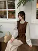Foto Real de Camisa Elegante Falsa de Dos Piezas Otoño e Invierno Coreana para Mujer, Top Sencillo y Versátil de Empalme de Lana Holgado 91485