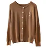 Suéter de Punto Redondo Bordado de Oso Blanco para Mujer en Primavera, Otoño Perezoso e Invierno Capa Interior Camiseta Holgada Suave y Sedosa de Punto