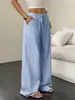 Wish Transfronteiriço Amazon Comércio Exterior Estilo Europeu e Americano Calças Casuais Outono Novo Cor Sólida Calças Longas Retas Roupas Femininas