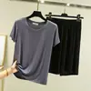 Algodão Modal Primavera Verão Solto Manga Curta Calça de Cinco Pontos Pijama Feminino Estilo Fino Pode Ser Usado Fora de Casa Conjunto de Roupas