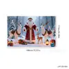 Tela de fondo navideño en stock, lista para enviar, con impresiones de alta definición de Papá Noel, muñecos de nieve y renos, perfecta para decoraciones navideñas