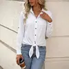 Camisa de botones de color liso estilo europeo y americano transfronteriza, de manga larga, con cuello, casual y apropiada para negocios para mujer