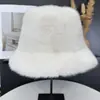 Sombrero de pescador de felpa transfronterizo, sombrero de cubo de piel sintética de visón de color liso para mujer, forro polar de invierno, engrosado, cálido, sombrero de cubo liso