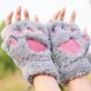 Lindos Guantes de Garra de Gato para Mujer Otoño e Invierno Cálidos a Prueba de Frío Felpa Guantes de Medio Dedo Forro Polar Grueso Escritura para Estudiantes Fuga de Dedos