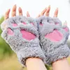 Luvas de Pelúcia Meio Dedo Patinha de Gato Fofas para Outono e Inverno para Estudantes, Luvas Sem Dedos Quentes com Forro de Lã Patas de Urso para Escrever, Transfronteiriças
