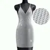 Vestido de tirantes AYJ vintage rojo corto de cintura media, entallado a la cintura, de malla sexy con diamantes brillantes negros y blancos