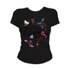 Camiseta de Manga Curta com Design de Desenho Animado Retro Americano Graffiti para Mulheres Verão Doce e Versátil Top Curto de Manga Curta para Meninas