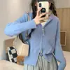 Cárdigan de Punto con Cremallera y Capucha Color Gris Estilo Puro Deseo para Mujer, Nuevo Top de Otoño, Chaqueta Suéter de Nicho para Mujer