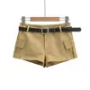 Shorts cargo retos de cintura alta estilo rua americano INS com cinto, calças de perna larga espessadas em camurça para outono e inverno