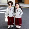 Traje Deportivo de Primavera y Otoño para Niños Modelo Nuevo 2026, Sudadera con Capucha para Hermanos Uniforme de Clase Conjunto de Dos Piezas, Estilo Casual Universitario para Niñas