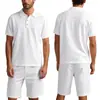 Comércio Exterior Transfronteiriço Terno Masculino Estação Primavera e Outono Cor Sólida Linho Lapela Camisa Calça Comprida Conjunto Terno Casual Masculino