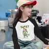 Linda Camiseta de Felpa Cálida Estilo Coreano para Niñas Otoño Invierno Moda Dulce Elegante Bloque de Color Manga Larga Cuello Redondo Tendencia