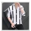 Camisa de verano con mangas de siete puntos para hombre, moderna, informal, ajustada, a cuadros, con rayas verticales, de seda helada