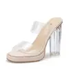 Sapatos de salto alto femininos, nova coleção de verão 2026, sandálias plataforma impermeáveis com uma única tira, confortáveis para usar o dia todo, salto grosso, adornos de cristal, sandálias femininas, calçados femininos
