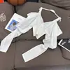 [En Stock] Camisa Blanca de Verano Vc para Mujer, Manga de Farol Vintage, Blusa de Hombros Descubiertos, Top Ajustado que Ceñe la Cintura