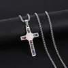 Colar Pingente Cruz de Diamante Colorido de São Bento Retrô Europeu e Americano Personalizado para Casal Tendência Moda Versátil