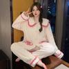 Pijama de felpa para mujer 2023, cárdigan dulce de invierno, pantalones de manga larga, talla grande, ropa de casa para niña gordita de talla grande