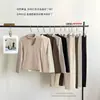 Top de tricô liso com decote V para mulheres, caimento justo, manga longa, peça básica de outono