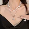 Brinco Gancho com Borla de Pérolas Francesas Colar Conjunto de Duas Peças Moda Exquisite Temperamento Corrente para Suéter Colar de Alto Padrão Ornamento Mulher