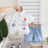 Verano 2025 Nuevo para Niños Camisa Lel Transfronteriza Traje de Manga Corta Shorts de Mezclilla Casual Conjunto de Dos Piezas