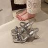 Sandalias Transparentes de Puntera Cuadrada Estilo Hada con Pedrería, Slip-On para Mujer, Nuevas de Verano 2026, Versátiles Sandalias de Tacón Grueso para Combinar con Vestidos