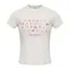 T-shirt Curta Americana Hot Girl Feminina Verão Estampa de Letra Ombro Direito 2025 Nova Manga Curta Efeito Emagrecedor Top para Mulheres