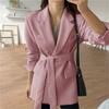 Chaqueta de Traje Pequeña para Mujer 2024 Primavera y Otoño Estilo K de Alta Gama Versátil Largo Medio con Cordones Ajustada Casual