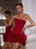 Estilo Francés Elegante Moda Estilo Puro Sexy Sin Tirantes Hueso de Pescado Correa Espalda Hermosa Decoración de Flor Cintura Ajustada Vestido Ajustado