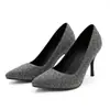 Nuevos zapatos de moda para mujer de punta fina, suela de goma, antideslizantes, tacones altos de color liso, zapatos de talla grande transfronterizos, zapatos de tacón de aguja para mujer