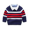 Suéter para niños 2023 otoño e invierno Nuevo suéter de punto con cuello de sol para niños a rayas de dos piezas falsas ropa para niños de comercio exterior transfronterizo