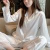 Princesa Estilo Simples Cor Sólida Pijama de Seda Outono Feminino Renda Renda Linda Menina Solta Roupas Domésticas Transfronteiriças