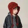 Gorro para Niños Otoño e Invierno Cálido de Punto con Protección para las Orejas para Bebé Niña Estilo Coreano Moderno Elegante Lana con Lazo