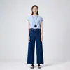 Jeans Feminino Inverno 2025 Novo Não Elástico Bolso Traseiro em U Cintura Alta Modelador Perna Larga