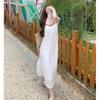 Vestido de Férias Estilo Litoral com Franjas Vazadas para Mulheres Verão Alça Sobreposta Elegante Slim Corte A Longo